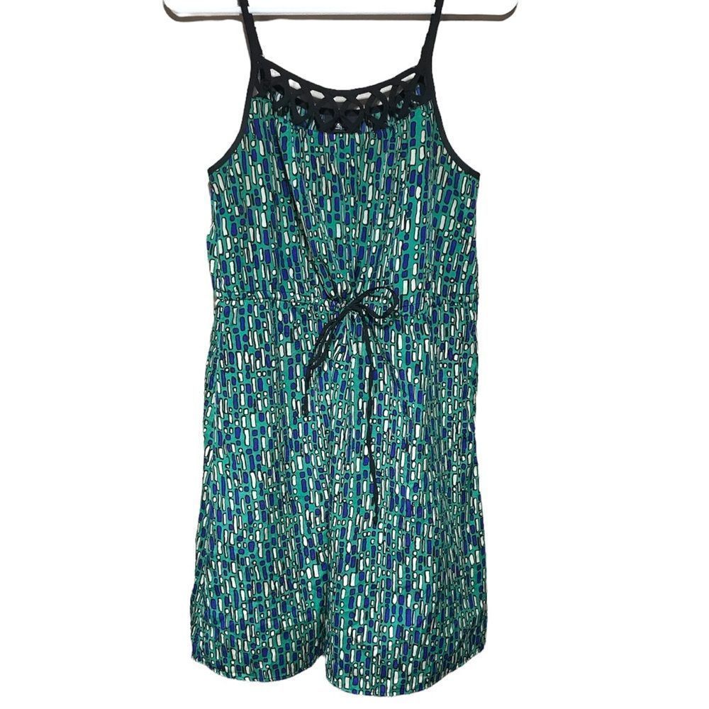 Mossimo lattice front spaghetti strap geometric print shift dress size Small